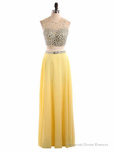 Custom Sexy Yellow Sequins Beaded 2 Piece Prom Dresses Scoop Long